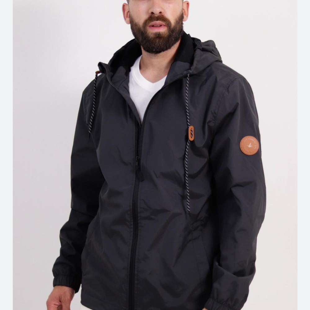 H&M Black Windbreaker with Hood and‎ Weather-Resistant Design